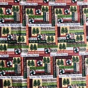 David Textiles Inc Save Our Planet Keep It Green Recycle Cloth Fabric 1.75 Yards